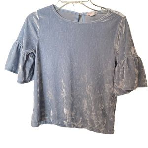 J.Crew crewcuts Blue crushed velvet ruffle sleeve short sleeve girls top size 10